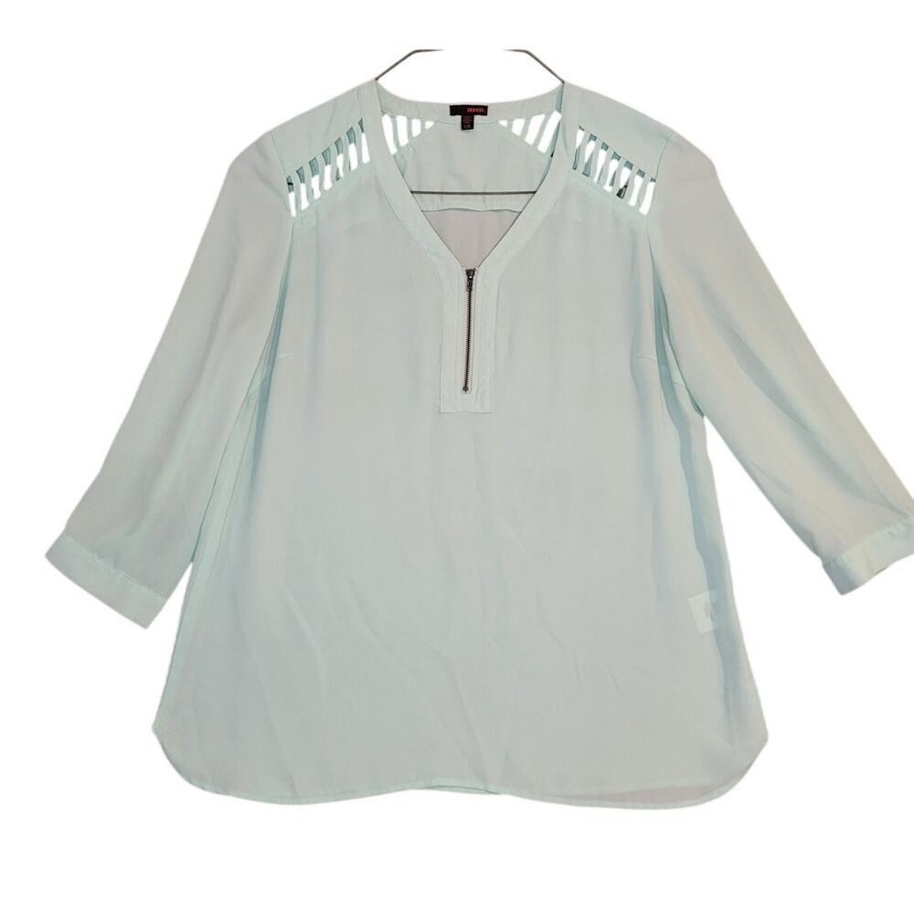 BONGO Y2K Mint Green Cutout Blouse Zip Front Top L
